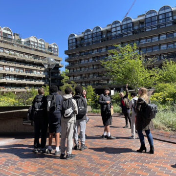 Acland Burghley School students enjoying the tour of the Barbican Estate