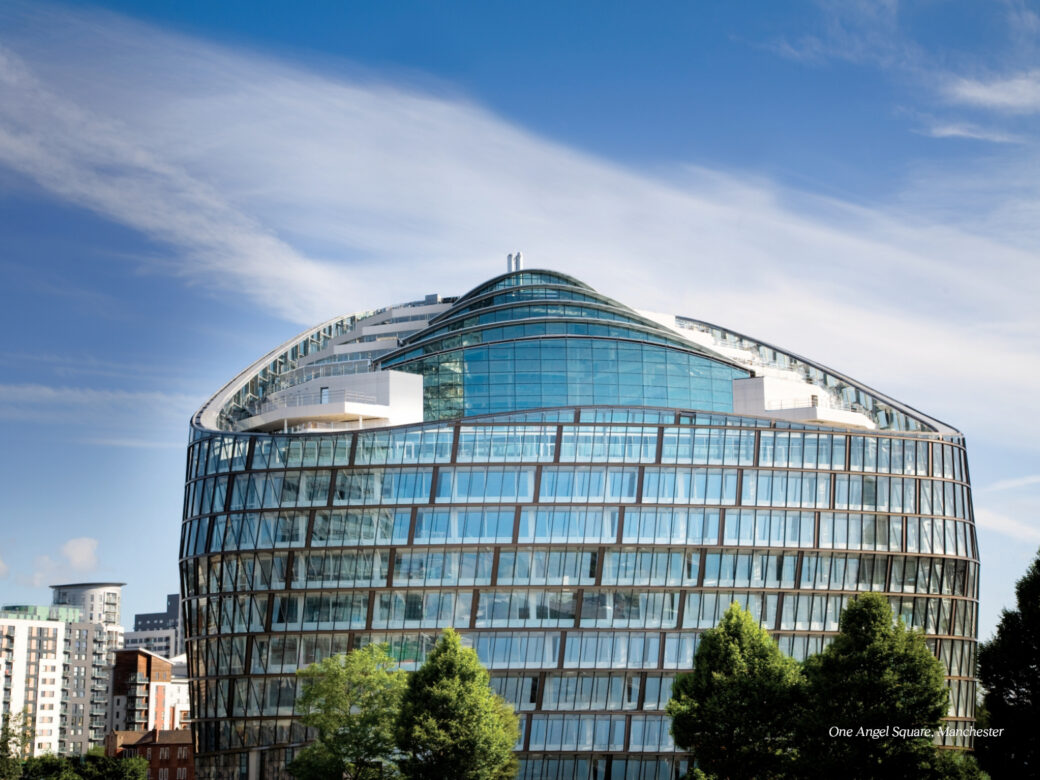 One Angel Square, The Cooperative Group, Manchester - Exterior shot from front.